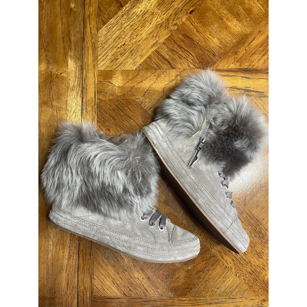 UGG Antione Boots Grey Suede Sheepskin Fur Trim side zip 1019110 Sneaker Boot